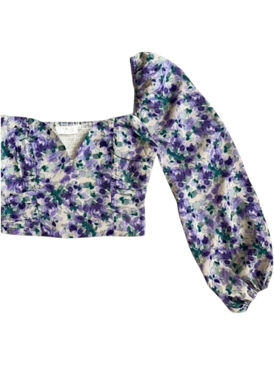 NWT ASTR The Label Blue Purple Floral Puff Sleeve Blouse XS Romantic Corset - Picture 3 of 10
